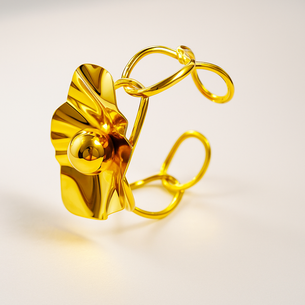 “Golden Bloom: Sculpted Elegance Bracelet”