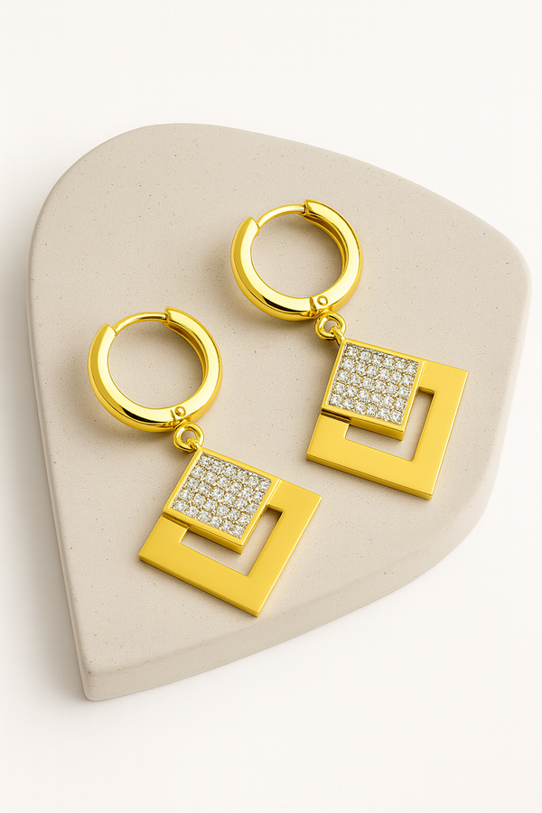 Modern Glow: Geometric Pearl Earrings