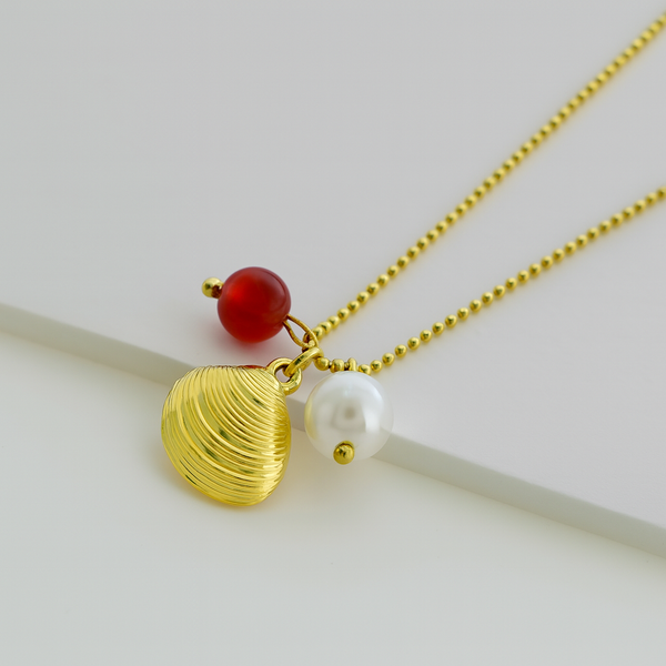 Trio Charm Necklace with Pearl & Gemstone
