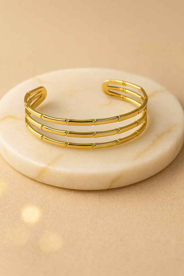 Ziwels Women’s 18K Gold-Plated Triple Bar Cuff Bracelet – Anti-Tarnish, Waterproof, Minimal Luxury Jewellery