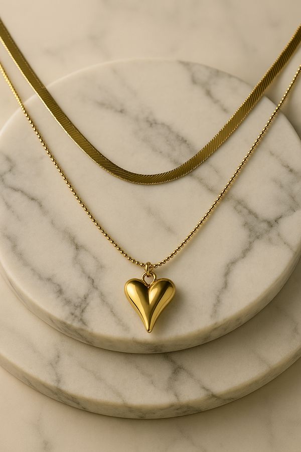 Ziwels Women’s 18K Gold-Plated Heart Pendant Necklace – Double Layer Design, Waterproof, Anti-Tarnish Jewellery