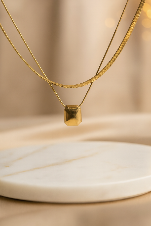 Ziwels Women’s 18K Gold-Plated Geometric Pendant Necklace – Dual Layer, Waterproof, Anti-Tarnish Jewellery