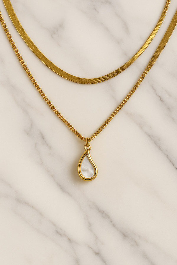 Ziwels Women’s 18K Gold-Plated Teardrop Pearl Pendant Necklace – Dual Layer, Waterproof, Anti-Tarnish Jewellery
