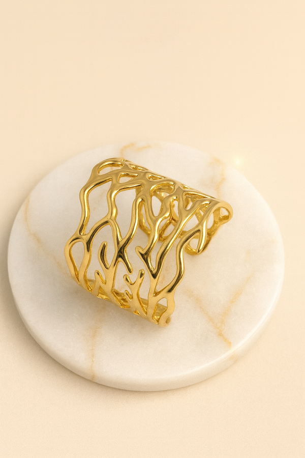 Ziwels Women’s 18K Gold-Plated Coral-Inspired Cuff Bracelet – Anti-Tarnish, Waterproof, Statement Luxury Jewellery