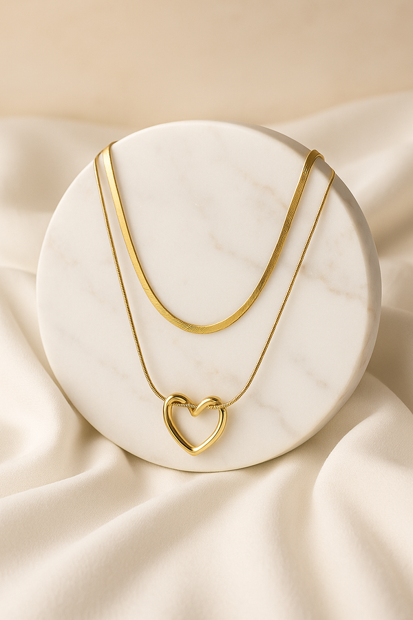 Ziwels Women’s 18K Gold-Plated Open Heart Pendant Necklace – Dual Layer, Anti-Tarnish, Waterproof Jewellery