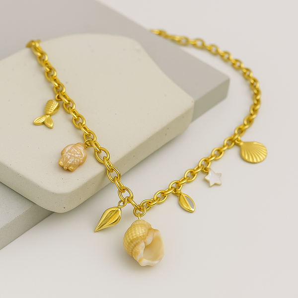 Ziwels Women’s Seashell Charm Necklace – 18K Gold Plated Stainless Steel, Waterproof & Anti-Tarnish