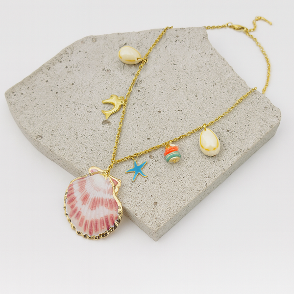 Ziwels Women’s Seashell Pendant Necklace – 18K Gold Plated Stainless Steel with Ocean Charms | Anti-Tarnish, Waterproof