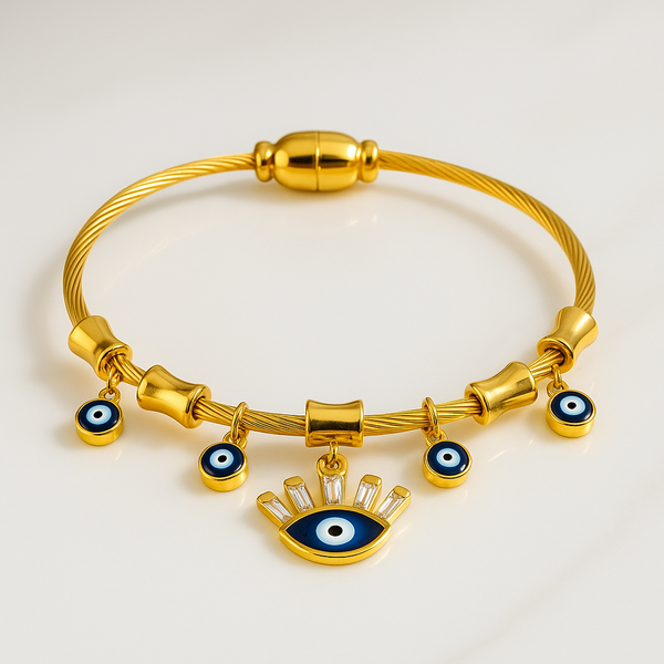 Ziwels Women’s Evil Eye Charm Bracelet – 18K Gold Plated Stainless Steel with Blue Eye & Crystal Accents | Anti-Tarnish, Waterproof