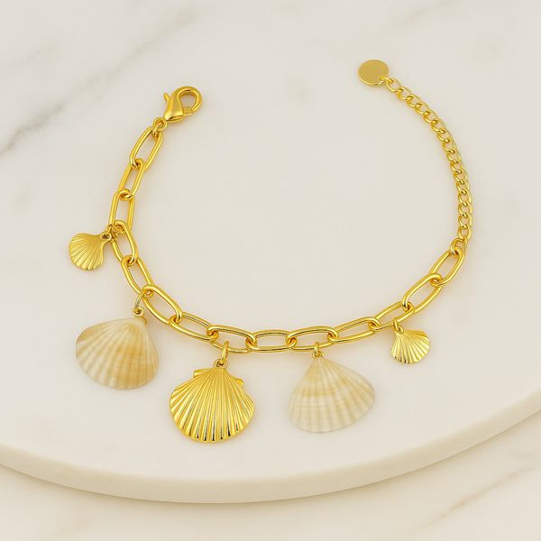Ziwels Women’s Seashell Charm Bracelet – 18K Gold Plated Stainless Steel Chain with Natural Shell Pendants | Anti-Tarnish, Waterproof