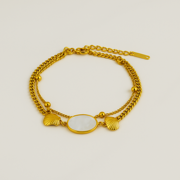 Ziwels Women’s Seashell Charm Bracelet – 18K Gold Plated Stainless Steel with Mother of Pearl Centerpiece | Anti-Tarnish, Waterproof