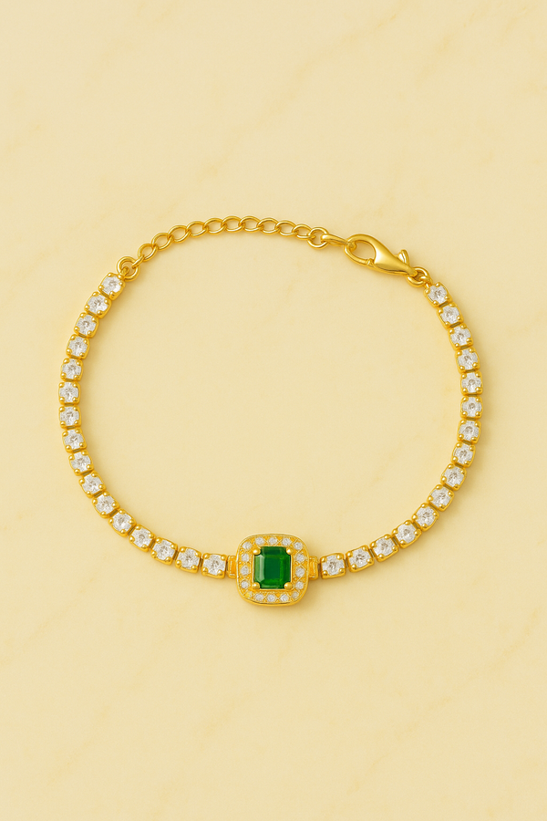 Ziwels Emerald Green Stone Bracelet – 18K Gold Plated Stainless Steel with Diamond Accents | Anti-Tarnish & Waterproof