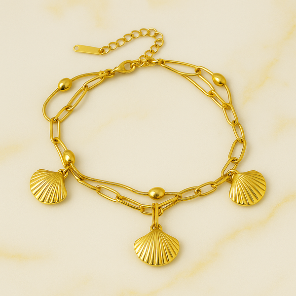 Ziwels Seashell Charm Bracelet – 18K Gold Plated Stainless Steel | Anti-Tarnish, Waterproof & Adjustable