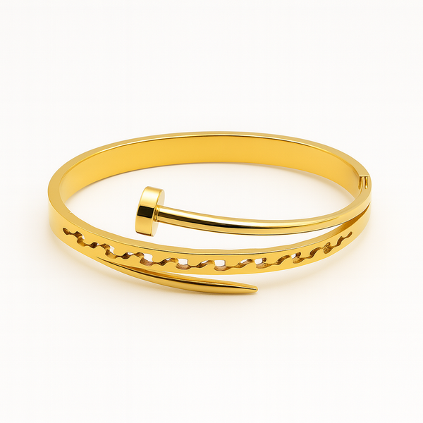 Ziwels Women’s Nail Design Cuff Bracelet – 18K Gold Plated Stainless Steel | Anti-Tarnish, Waterproof, Modern Statement Jewellery
