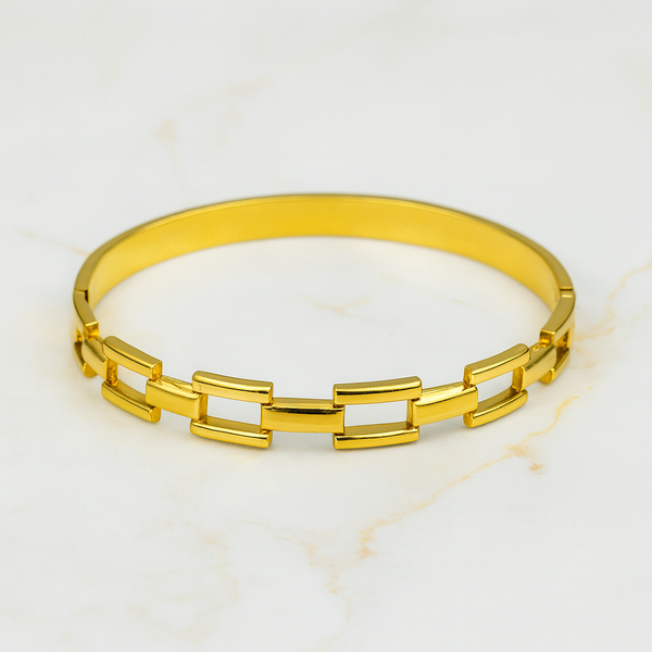 Ziwels Women’s Geometric Link Bracelet – 18K Gold Plated Stainless Steel Bangle | Anti-Tarnish, Waterproof