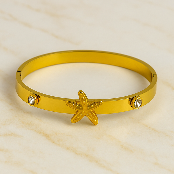 Ziwels Women’s Starfish Bracelet – 18K Gold Plated Stainless Steel with Crystal Accents | Anti-Tarnish, Waterproof