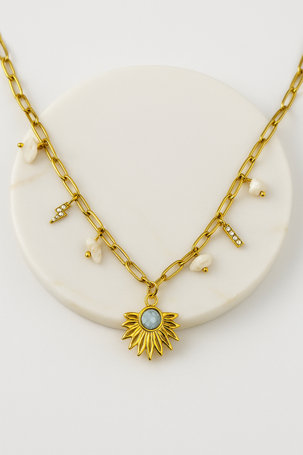 Ziwels Sunburst Pendant Charm Necklace – 18K Gold Plated Stainless Steel | Anti-Tarnish, Waterproof & Hypoallergenic