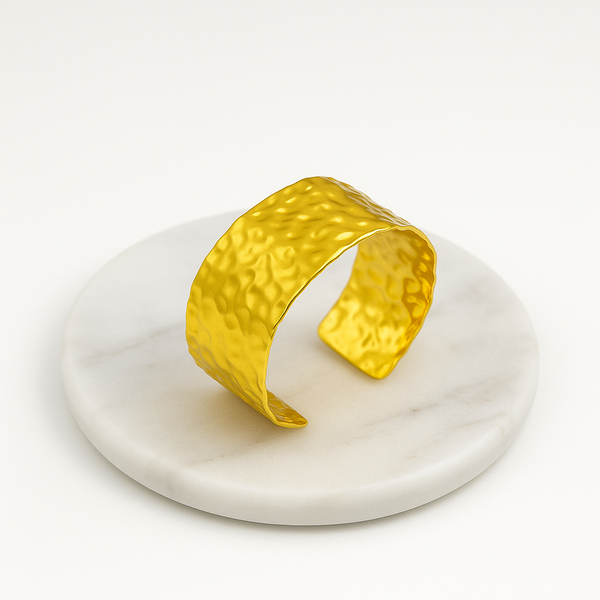 Ziwels Hammered Cuff Bracelet – 18K Gold Plated Stainless Steel | Wide Textured Band | Anti-Tarnish, Waterproof