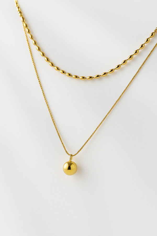 Ziwels Dual Layer Ball Pendant Necklace – 18K Gold Plated Stainless Steel | Anti-Tarnish, Waterproof & Hypoallergenic