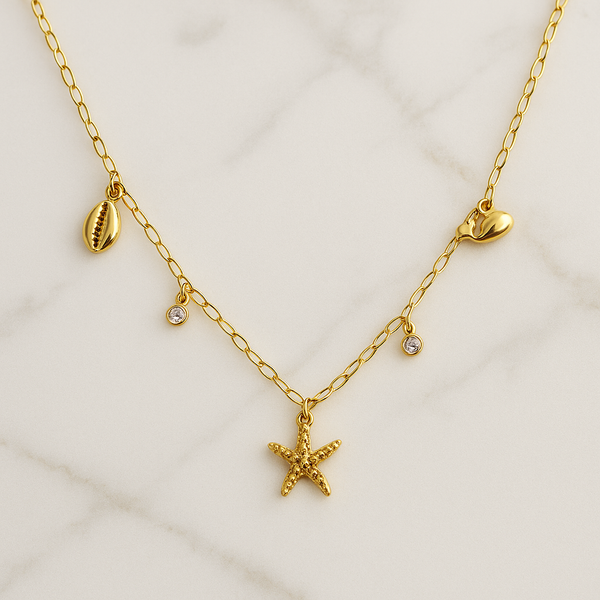 Ziwels Ocean Charm Starfish Necklace – 18K Gold Plated Stainless Steel | Anti-Tarnish, Waterproof & Hypoallergenic