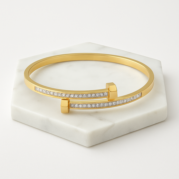 Ziwels Gold-Plated Crystal Bangle Bracelet – 18K Gold Stainless Steel | Anti-Tarnish, Waterproof & Hypoallergenic