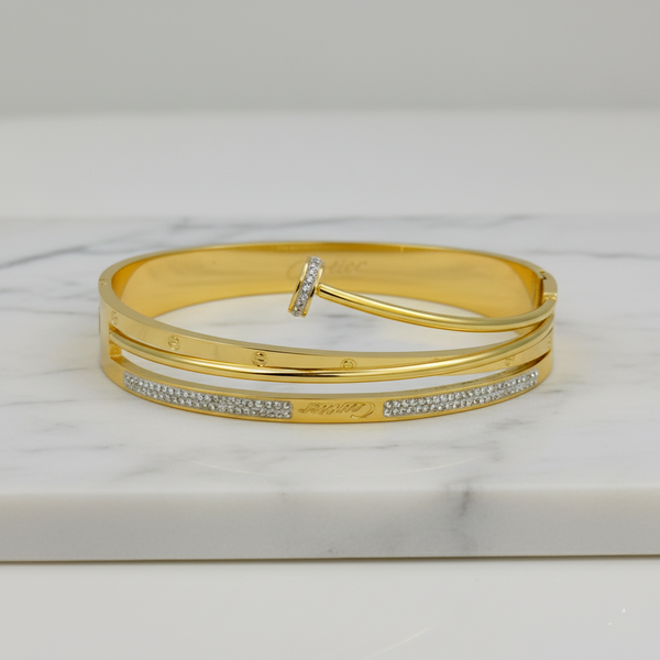 Ziwels Women’s Nail Head Bracelet – 18K Gold Plated Stainless Steel with Crystal Detailing | Anti-Tarnish, Waterproof