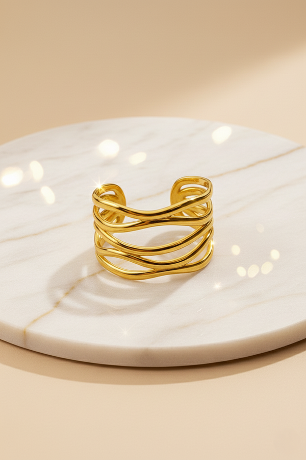 Ziwels Women’s 18K Gold-Plated Wavy Cuff Bracelet – Lightweight, Anti-Tarnish, Waterproof Statement Jewellery