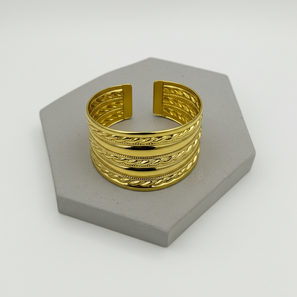 Ziwels Layered Rope Cuff Bracelet – 18K Gold Plated Stainless Steel | Anti-Tarnish, Waterproof & Adjustable