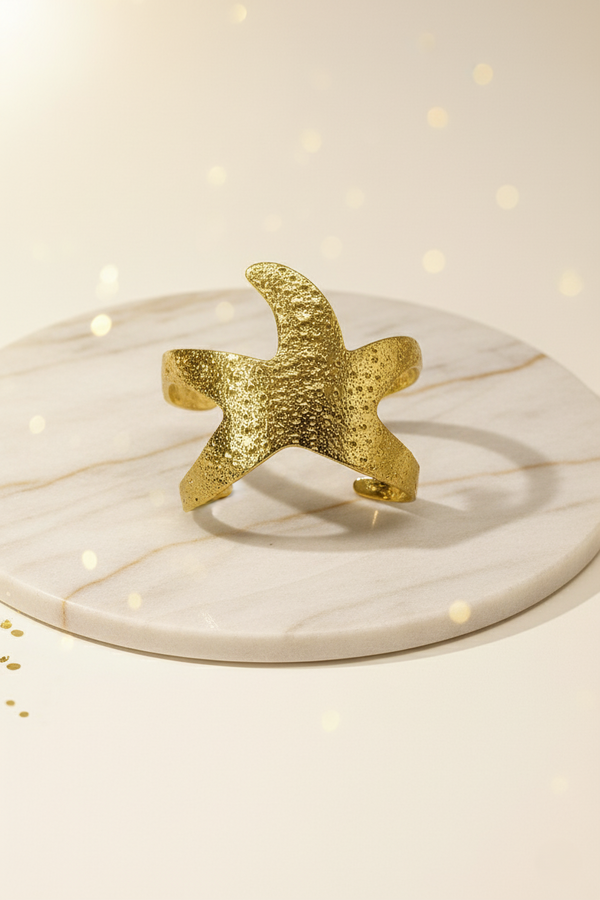 Ziwels Women’s 18K Gold-Plated Textured Star Cuff Bracelet – Bold Statement, Anti-Tarnish, Waterproof Jewellery