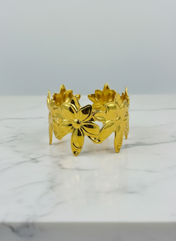 Ziwels Floral Bloom Cuff Bracelet – 18K Gold Plated Stainless Steel | Anti-Tarnish, Waterproof & Adjustable