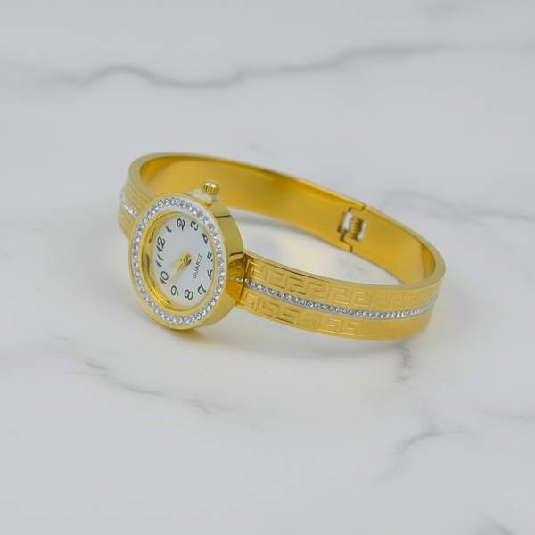 Ziwels Women’s Geometric Bracelet Watch – 18K Gold Plated Stainless Steel with Crystal Dial | Waterproof, Anti-Tarnish