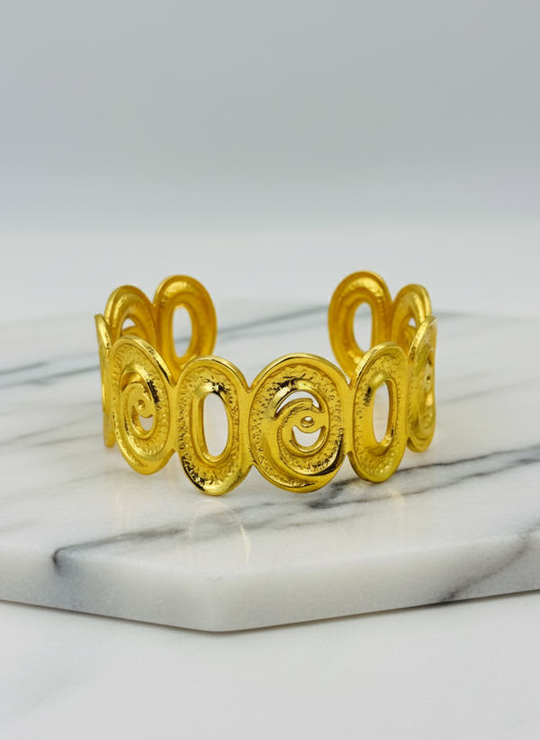 Ziwels Spiral Swirl Cuff Bracelet – 18K Gold Plated Stainless Steel | Anti-Tarnish, Waterproof & Adjustable