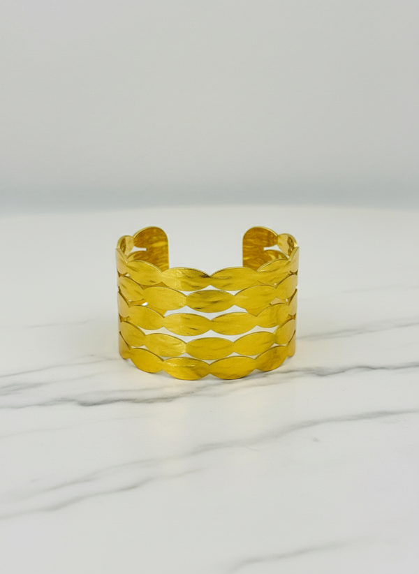 Ziwels Braided Cuff Bracelet – 18K Gold Plated Stainless Steel | Woven Overlap Design | Anti-Tarnish, Waterproof