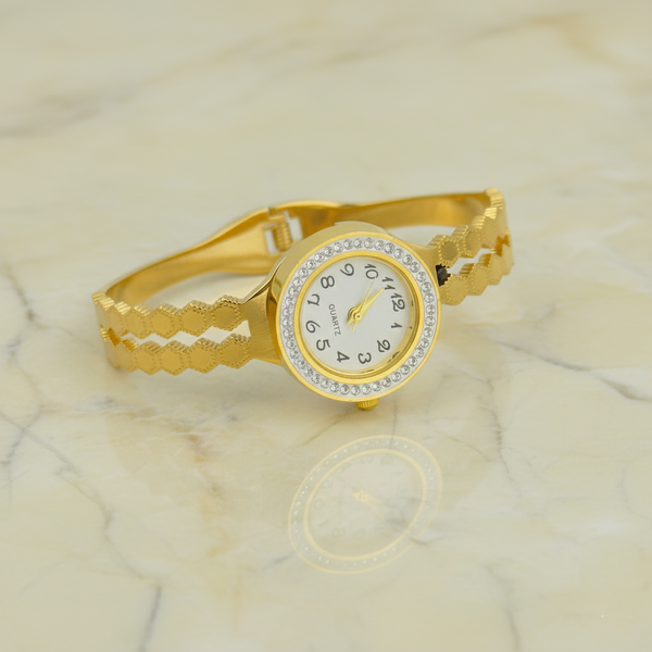 Ziwels Women’s Diamond-Pattern Bracelet Watch – 18K Gold Plated Stainless Steel with Crystal Dial | Waterproof, Anti-Tarnish