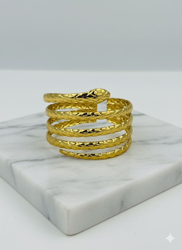 Ziwels Snake Spiral Cuff Bracelet – 18K Gold Plated Stainless Steel | Anti-Tarnish, Waterproof & Adjustable