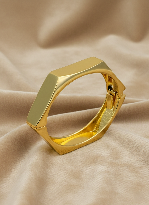 Ziwels Women’s 18K Gold Plated Hexagon Bracelet | Geometric Statement Bangle, Anti-Tarnish & Waterproof