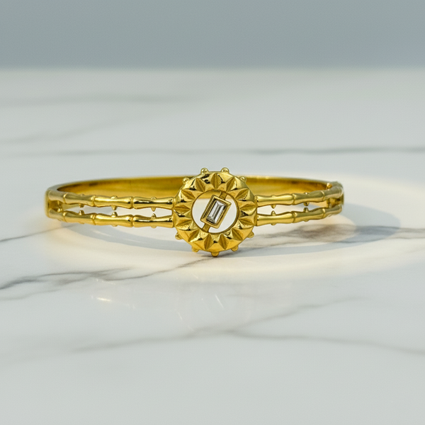 Ziwels Women’s Sunburst Design Bracelet – 18K Gold Plated Stainless Steel with Geometric Crystal Center | Anti-Tarnish, Waterproof