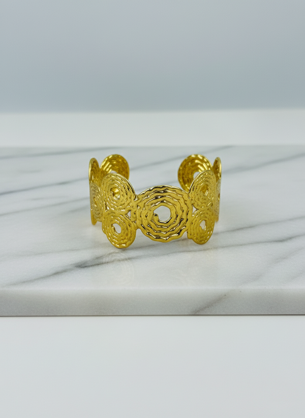 Ziwels Textured Spiral Cuff Bracelet – 18K Gold Plated Stainless Steel | Anti-Tarnish, Waterproof & Adjustable