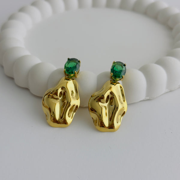 Emerald Glow Sculpted Earrings