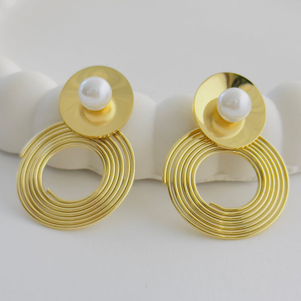 Golden Orbit Pearl Hoop Earrings