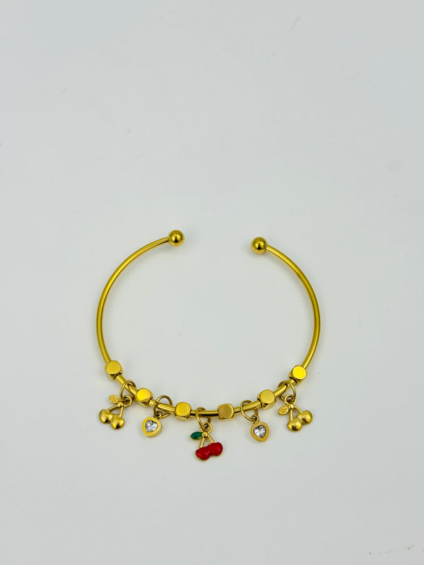 Ziwels Women’s Cherry Charm Bracelet – 18K Gold Plated Stainless Steel with Red Enamel & Crystal Accents | Anti-Tarnish, Waterproof