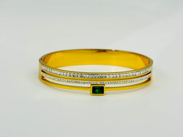 Ziwels Women’s Emerald Stone Bracelet – 18K Gold Plated Stainless Steel with Diamond Accents | Anti-Tarnish, Waterproof